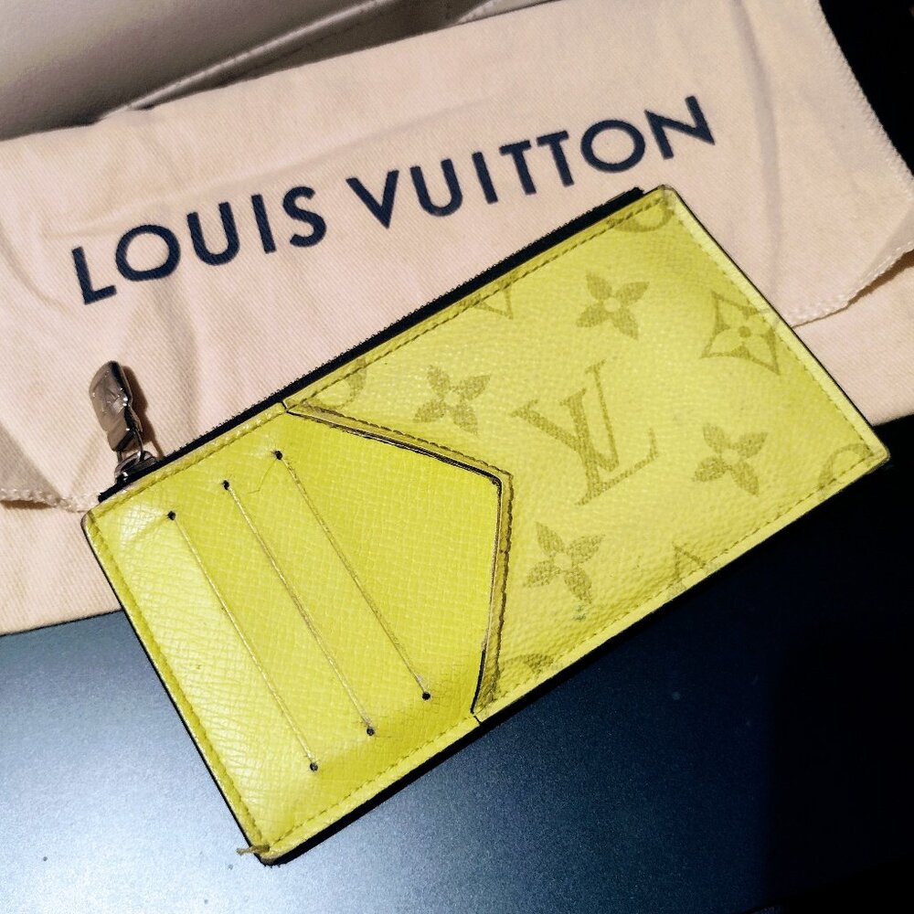 RARE! Louis Vuitton Taiga Monogram Neon Yellow Zippy Card Holder/Wallet🦄